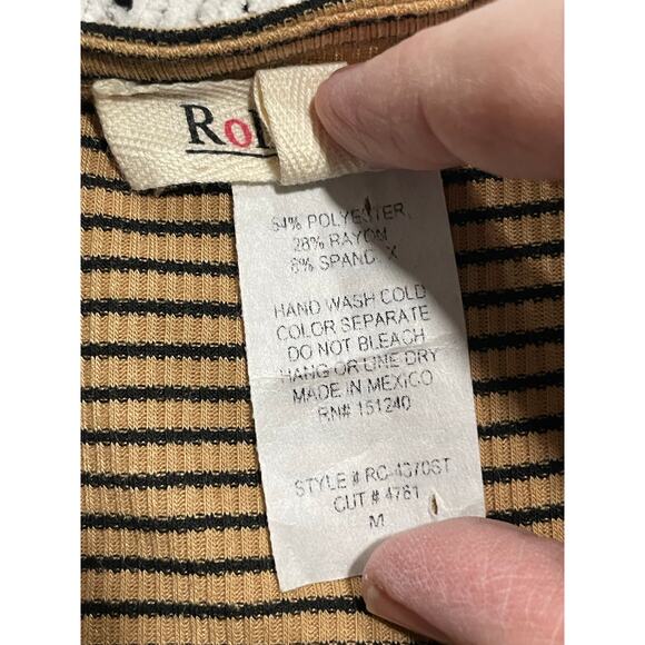 Y2K Rolla Coster Dress Ribbed Striped Bodycon Maxi Sz Medium Tan RC-4370ST 4761 - Picture 9 of 9